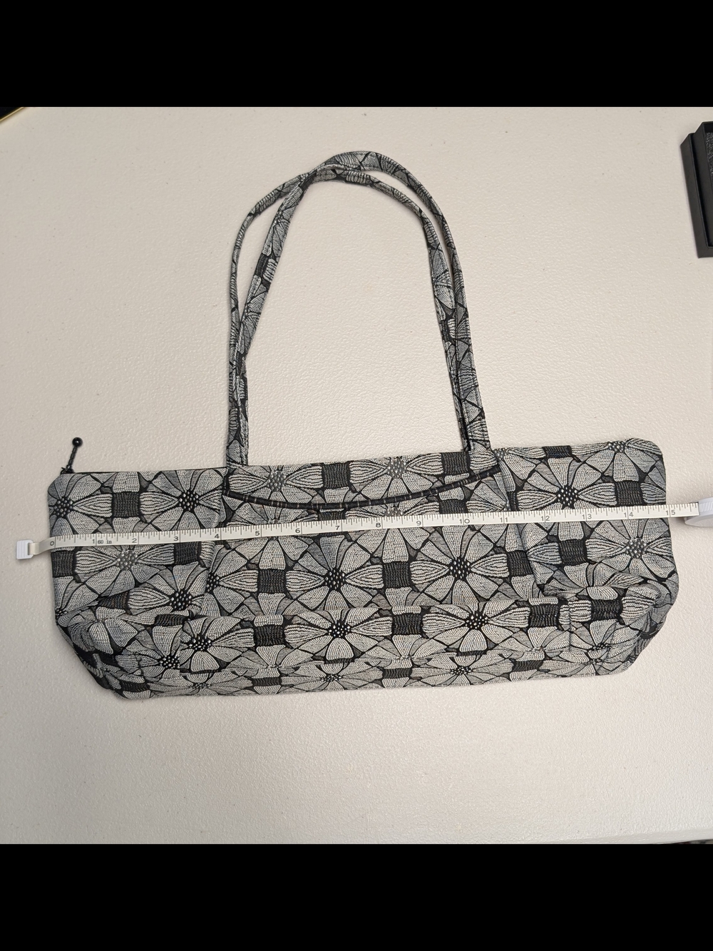 Black & White Floral Shoulder Bag with Dual Straps